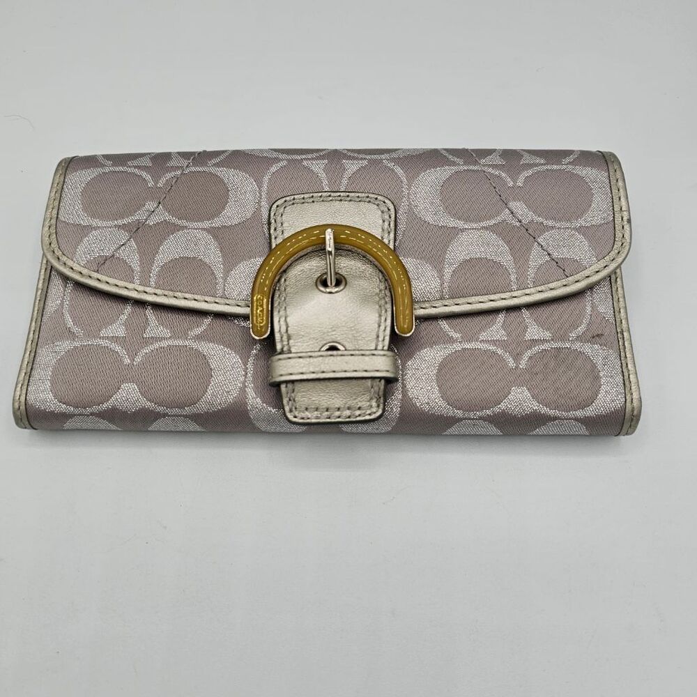 Coach Signature Soho Buckle Wallet Gray Silver Leather Trim Checkbook